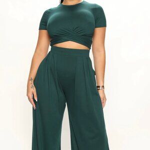 Dark Green Wide Leg Pant Set